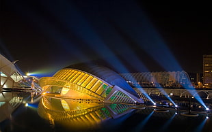 gray dome building landmark, building, valencia, Spain, night HD wallpaper