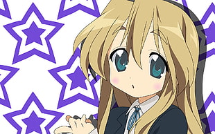 female anime character wearing blue uniform