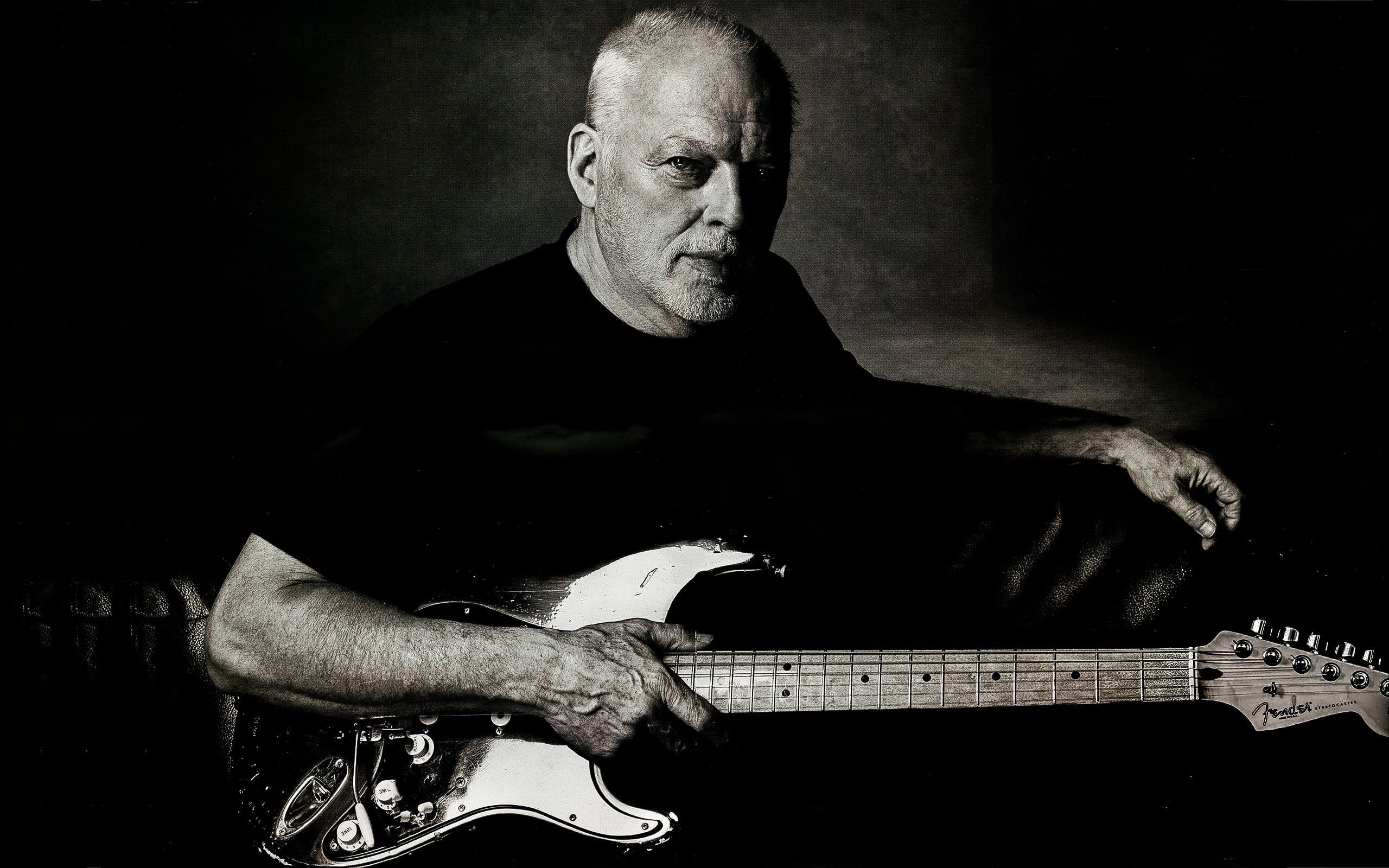 black lead guitar, Pink Floyd, Fender, guitar, David Gilmour