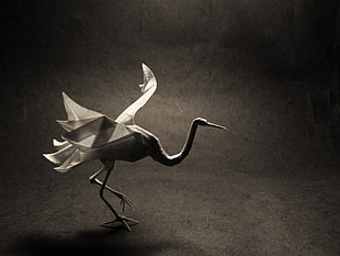 white origami crane, origami, animals, birds, artwork