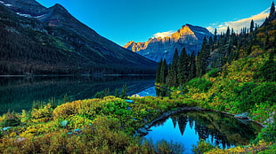 lake near mountain, landscape HD wallpaper