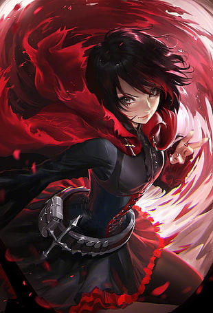 red-haired female anime character, Sakimichan, RWBY, ruby rose  HD wallpaper