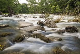 photo of river surrounded with rocks and trees, guadalupe river