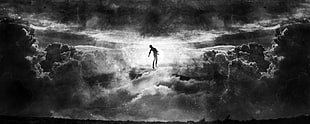 rock mountain wallpaper, Alex Cherry, artwork, floating, clouds