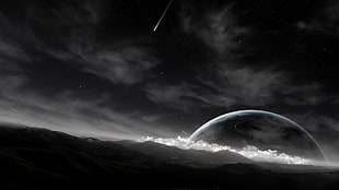 grayscale photo of sky wallpaper, sky, planet, comet, space