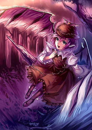 female angel wearing brown cap digital wallpaper, Touhou, Mystia Lorelei