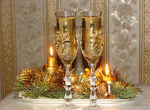 two clear glass goblets