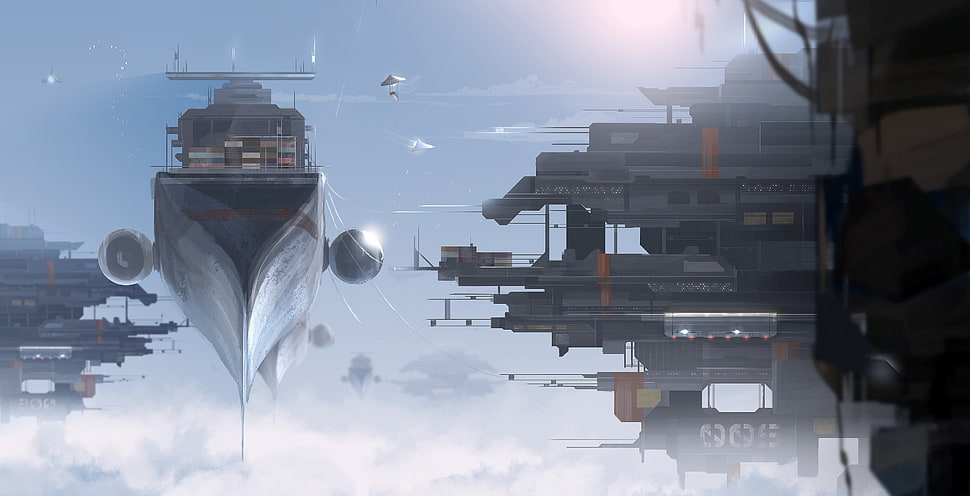 gray ship digital wallpaper, futuristic, artwork HD wallpaper