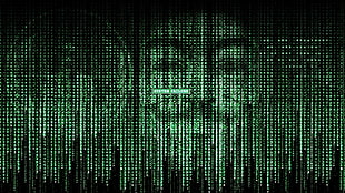 Guy Fawkes Mask digital wallpaper, Anonymous, hacking, The Matrix