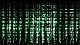 Guy Fawkes Mask digital wallpaper, Anonymous, hacking, The Matrix