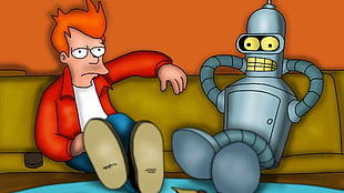 gray robot character illustration, Futurama, Bender, Philip J. Fry