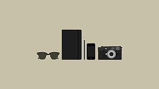 five assorted-type animated products wallpaper, minimalism