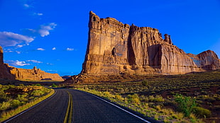 brown and black wooden table, nature, road, Arches National Park, Utah