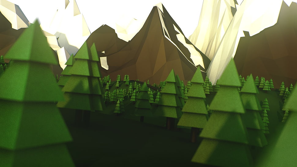 green trees decor, low poly HD wallpaper